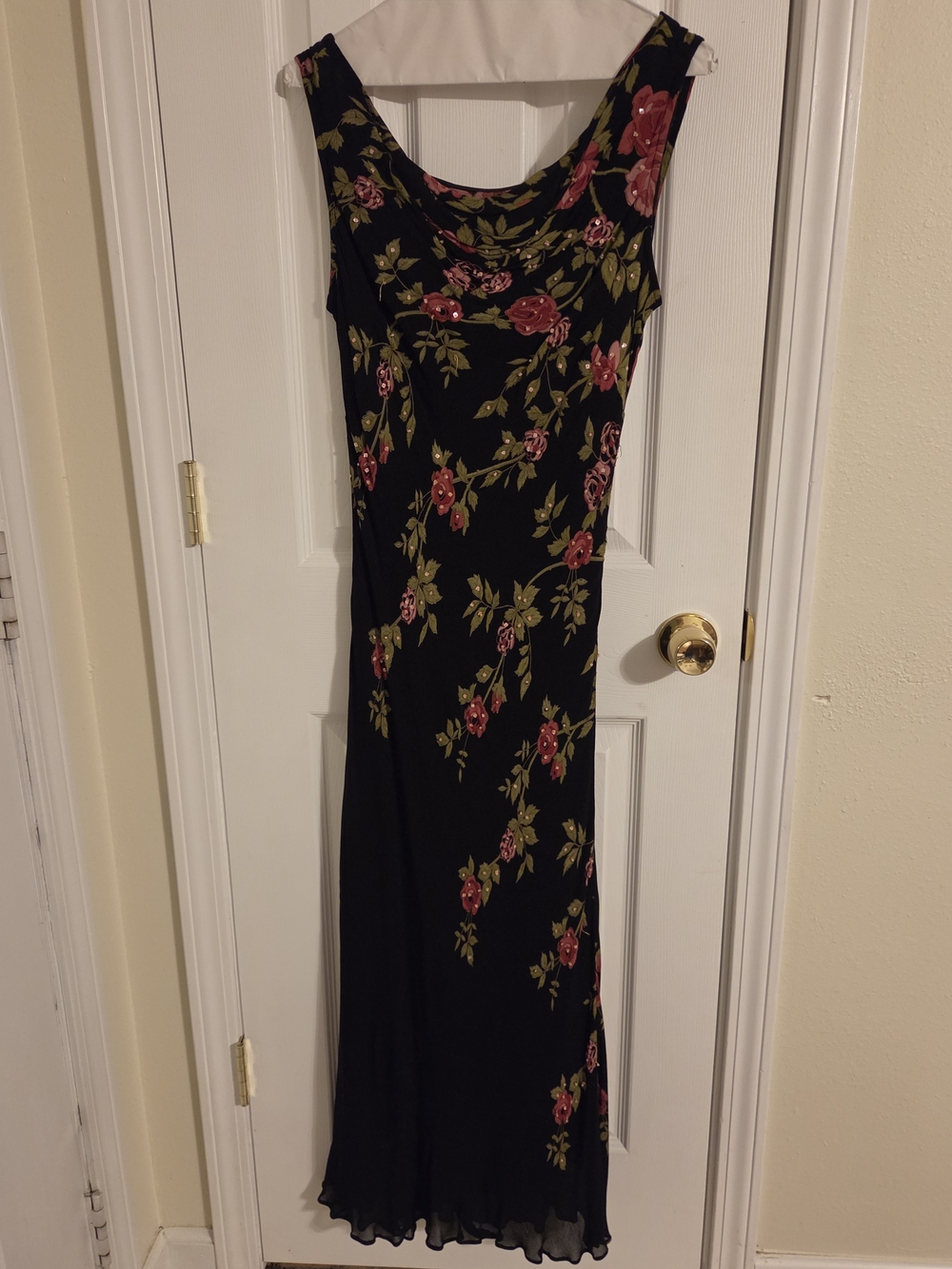Black Maxi Dress with Pink Rose Floral Print